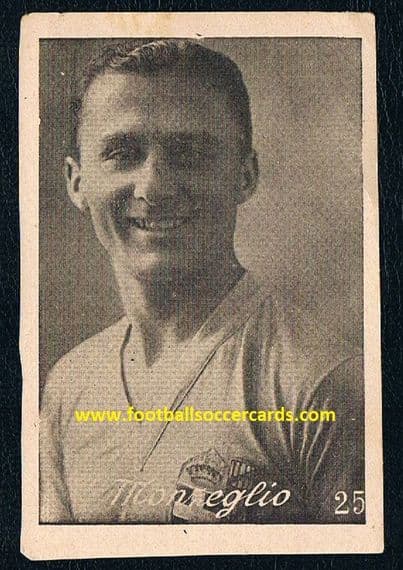 1934 Monzeglio DOUBLE WC34 WC38 winner & captain, very rare Vecchi "Assi" card, no glue