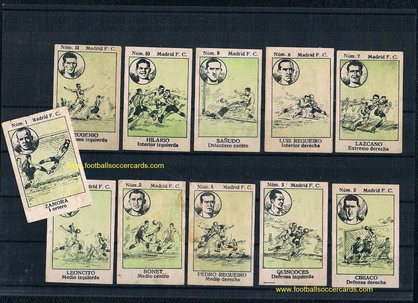 1934 Real Madrid set of 11, Ricardo Zamora, Jacinto Quincoces et al. VERY RARE Spanish issues