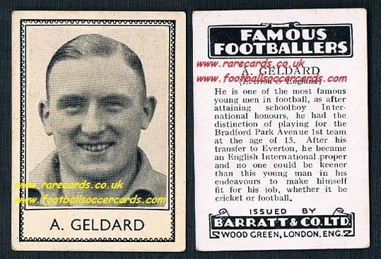 1935 A Geldard Bradford Park Ave Everton Barratt famous footballers black back no number