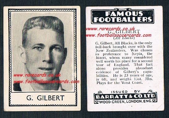 1935 All Blacks New Zealand rugby G. Gilbert Barratt famous footballers black back