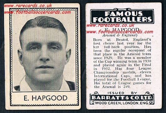 1935 Arsenal Ernie Hapgood Barratt famous footballers black back no number