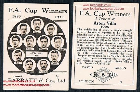 1935 Barratt F A Cup Winners 23 Aston Villa 190 football card