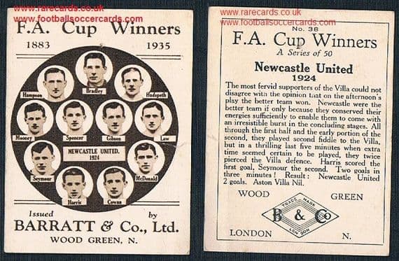 1935 Barratt F A Cup Winners 38 Newcastle United football card