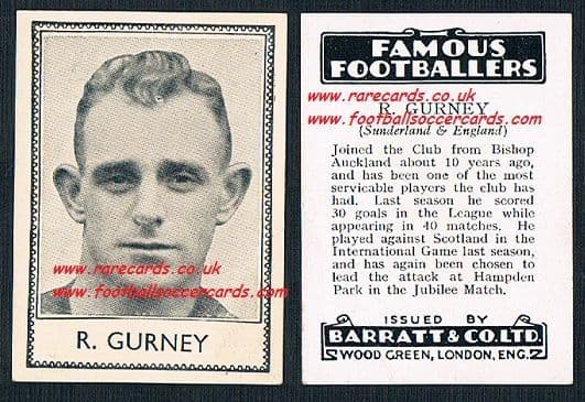 1935 Bishop Auckland Sunderland R.Gurney Barratt famous footballers black back no number