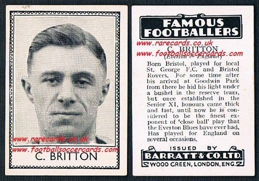 1935 C Britton Bristol Rovers Everton Barratt famous footballers black back no number