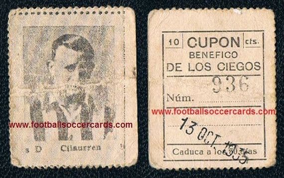 1935 Cilaurren 1 of the Tournament XI at WC34 on a Blind Charity trade card, Bilbao