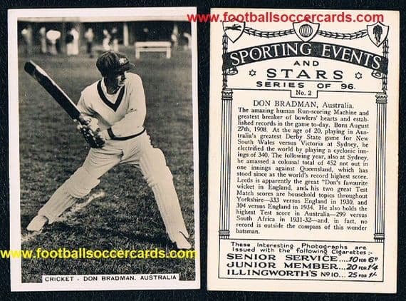 1935 Don Bradman Pattreiouex Sporting Events Stars Senior Sevice cricket tobacco card 2 ECONOMY BUY