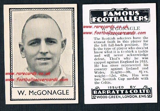 1935 Glasgow Celtic W McGonagle Barratt famous footballers black back no number