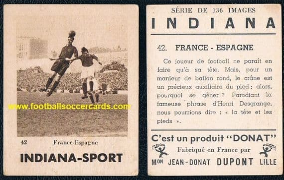 1935 Indiana Sport card by Jean Donat Dupont of the Spain v France January'35 international match
