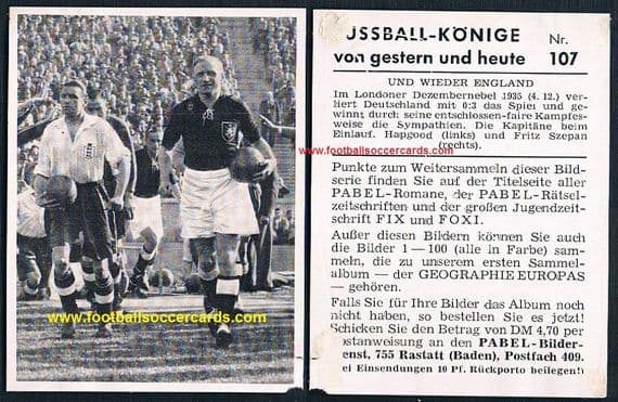 1935 match on later German sticker Eddie Hapgood Arsenal England captin v Germany Dec 4th  . AMR!