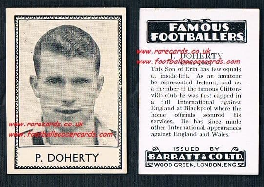 1935 rookie card Peter Doherty Blackpool Man City Ireland Barratt famous footballers black IMPERFECT