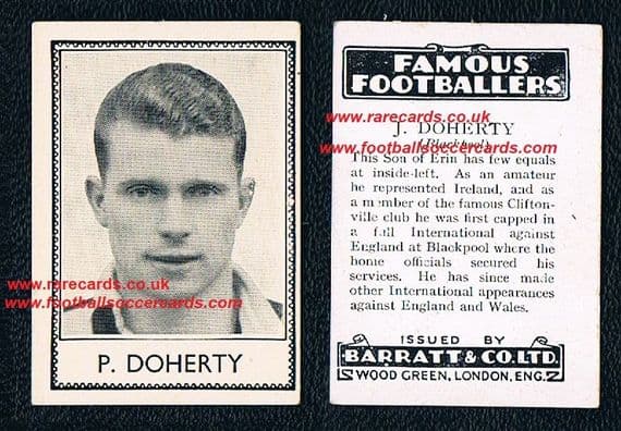1935 rookie Peter Doherty Blackpool Man City Ireland Barratt famous footballers black ALMOST PERFECT