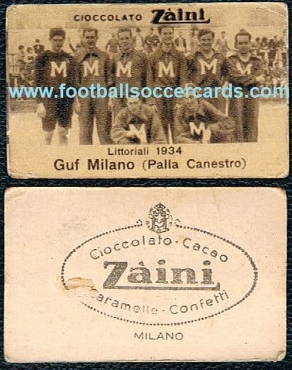 1935 Zaini card Milan basketball team 1934