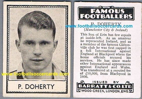 1936 Peter Doherty Man City Barratt & Co B-series brown numberless Famous Footballers