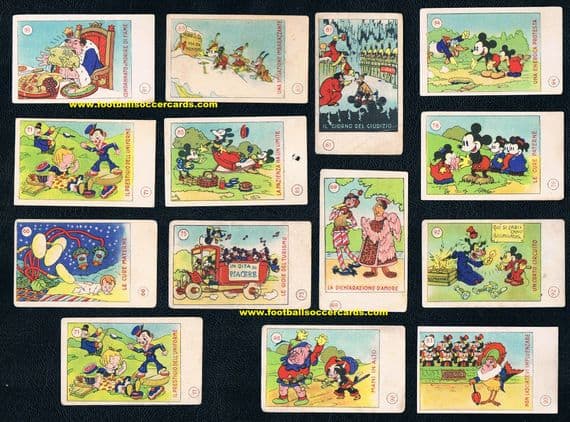1936 Walt Disney 14 cards Combi Galbaini Zara & Elah, 13 diff 1 dup Mickey Mouse Pluto Goofy Donald