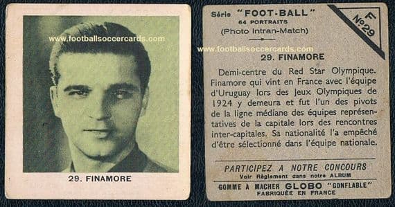 1937 Globo Gum card Horacio Finamore Red Star Paris & CAP., Penarol CNdF Uruguay SOLD