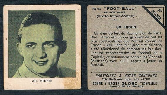 1937 Rudi Hiden Wunderteam Austria France RC Paris Hall of fame goalie top 25 greatest