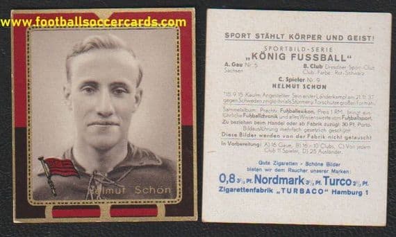 1938 legendary World Cup winning German coach Helmut Schoen Koenig Fussball Union 08 tobacco card