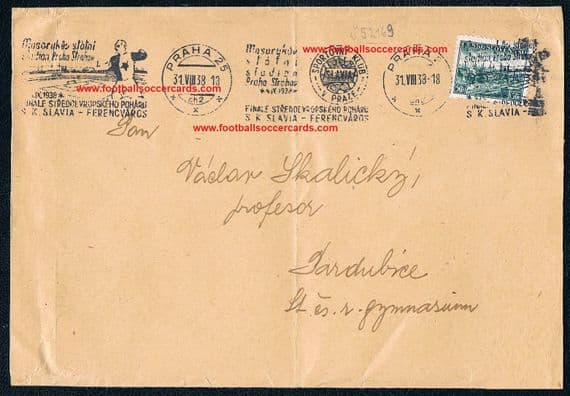 1938 Slavia Prague Mitropa Cup Finals VICTORY v Ferencvaros, early Euro Cup Czech v Hungary cover