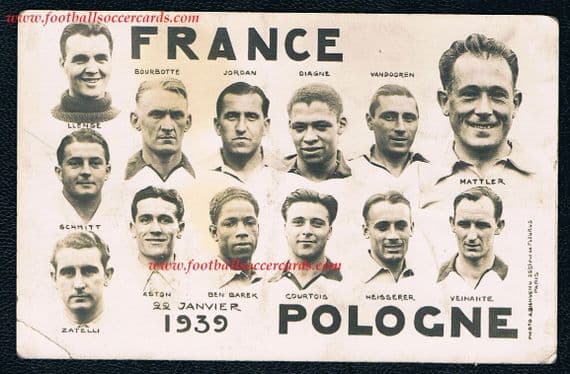 1939 Ben Barek & Raoul Diagne France commemorative card for Poland match Olympique de Marseille