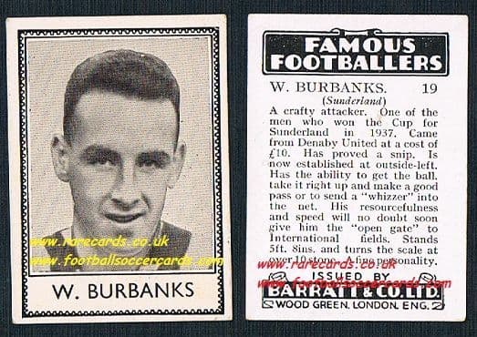1939 Burbanks Sunderland 9 Denaby United Barratt famous footballers E series card
