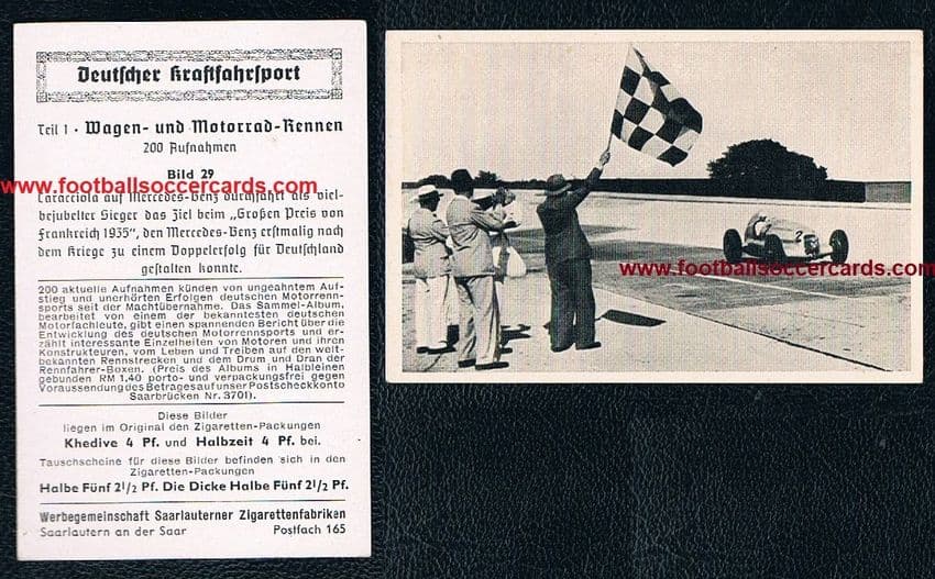1939 Caracciola card#29 unused from Deutscher Kraftfahrsport by Saarlauterner cigarettes