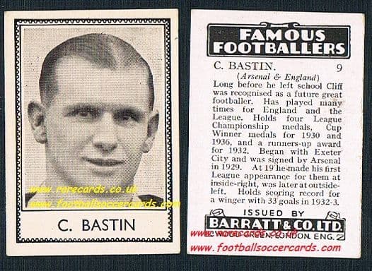 1939 Cliff Bastin 9 Arsenal Barratt famous footballers E series