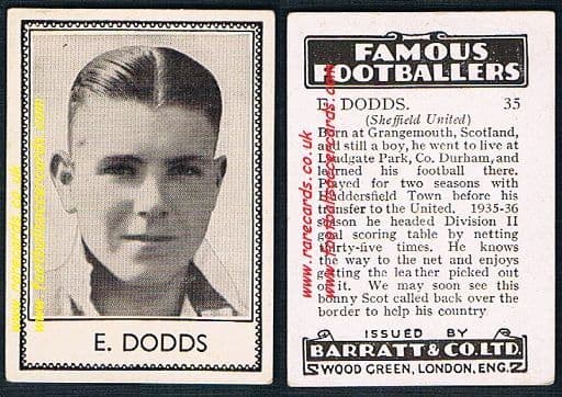 1939 E. Dodds Sheffield United Huddersfield Barratt famous footballers E series card