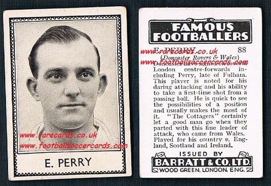 1939 E. Perry 88 Doncaster Rovers Fulham Barratt famous footballers E series card