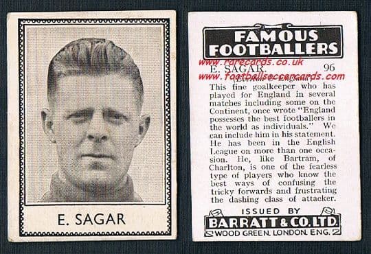 1939 E. Sagar 96 Everton Barratt famous footballers E series card