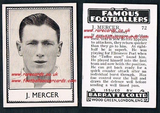 1939 Joe Mercer 72 Everton Barratt famous footballers E series card
