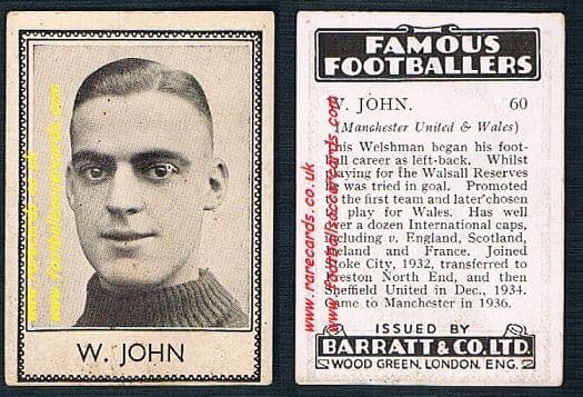 1939 W. John 60 Man Utd Wales Walsall Barratt famous footballers E series