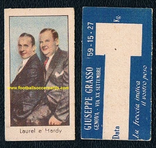 1940s Laurel & Hardy weighing machine card from Italy by Grasso unused
