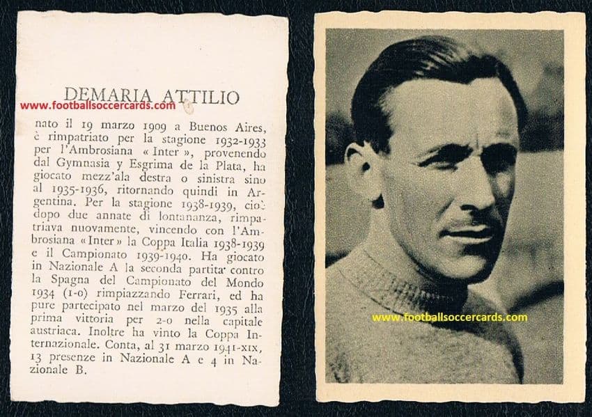 1941 Attilio DEMARIA WC30 silver Argentina & Italy gold WC34 winner, die-cut Gazzetta dello Sport