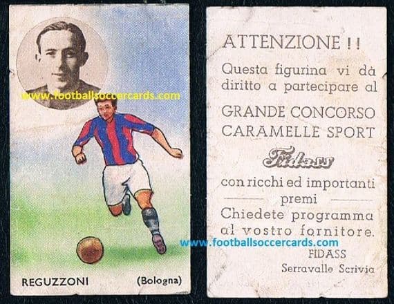 1945 -46 Reguzzoni GOLDEN BOOT 1934, Bologna, Fidass card of great rarity Grande Concorso
