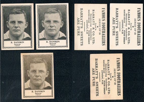 1946-47 Bob Danskin Bradford Park Avenue captain Barratt M79 trio different printings