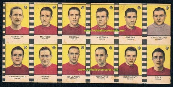 1946 -47 Valentino Mazzola - Ferraris II - Baldini Castoldi complete sheet intact Torino as issued