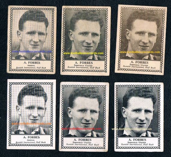 1946 -49 Alex Forbes ROOKIE Sheffield United & Arsenal x6 varieties Barratt M79 cards