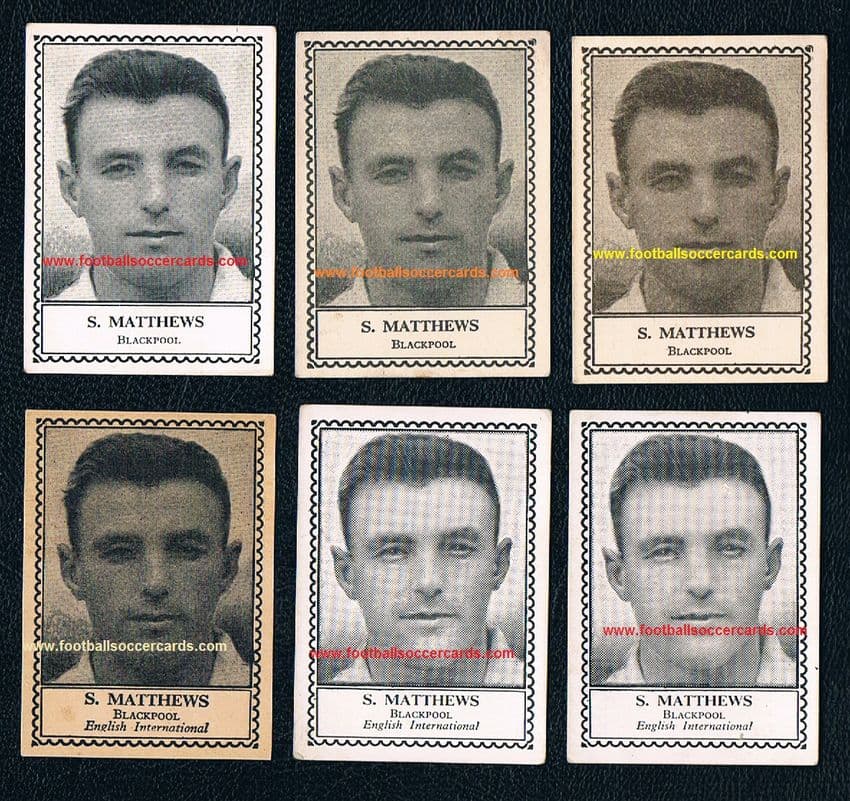 1946 -49 Stanley Matthews x5  (6 cards) Barratt M79 sepia & varieties VERY RARE TYPES!