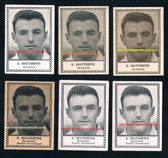 1946 -49 Stanley Matthews x5 (6 cards) Barratt M79 sepia & varieties VERY RARE TYPES!