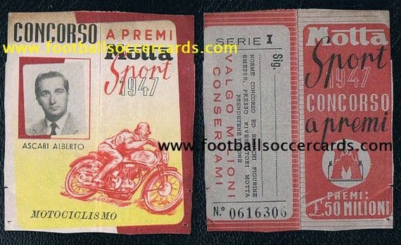 1946 -7 ROOKIE CARD Alberto Ascari F1 MotoGP Motta Sport 1947 Concorso - see USD$750 Supporting pic!