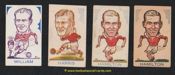 1946 Aberdeen FC 4 cards with 2 Hamilton varieties A J Donaldson big heads