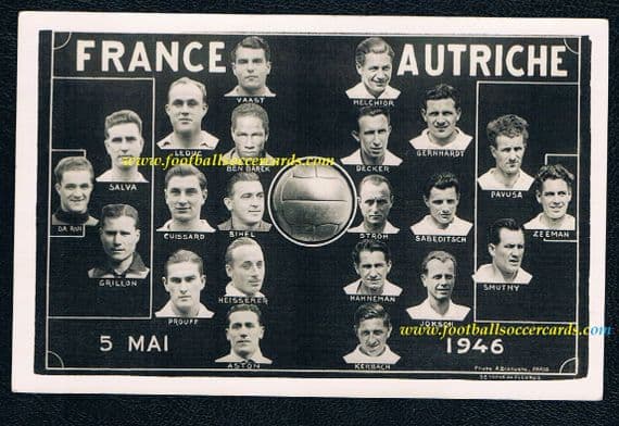 1946 Ben Barek for France on a May 1946 commemorative card vs Austria