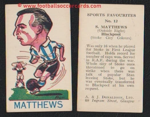 1946 Stanley Matthews Blackpool Stoke City A J Donaldson big head HOF ATG Legend #12 - variety?
