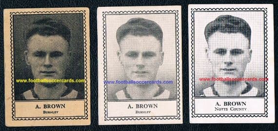 1947 48 49 A.Brown Burnley 2 types & Notts Co. Barratt Famous Footballers M79 series.jpg