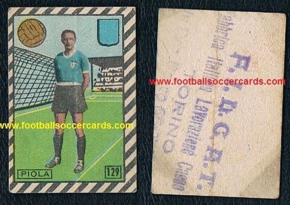 1947 -48 Filgat Cicogna card of Silvio Piola, unusual back, creased but very rare!