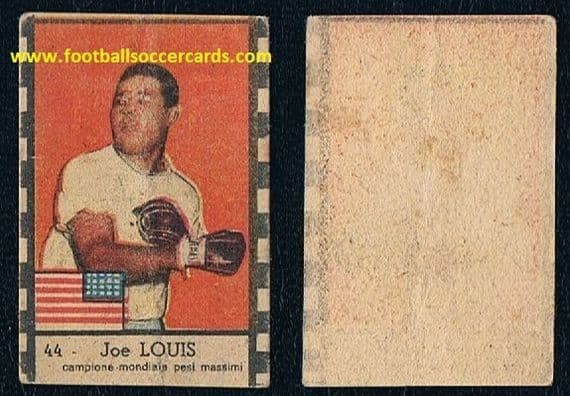 1947 -48 Joe Louis boxing legend Castoldi boxer trade card from Italy 44 USA flag type creased