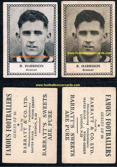 1947 -48 R. Harrison BURNLEY two rare types of M79 Barratt card
