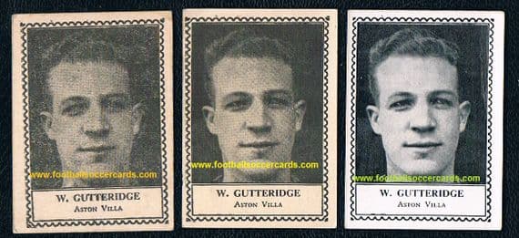 1947-48 W. Gutteridge Aston Villa x3 types, all different, Barratt M79 cards