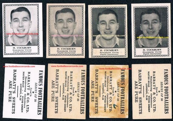 1947-49 H Cockburn Manchester United 4 varieties Barratt Famous Footballers M79 series
